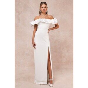 Lulus Sincerely Passionate White Ruffled Off-the-shoulder Maxi Dress - Size L